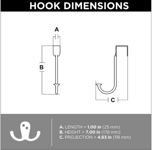 Single Prong 7" Satin Nickel W/ White Ceramic Insert Over the Door Hook