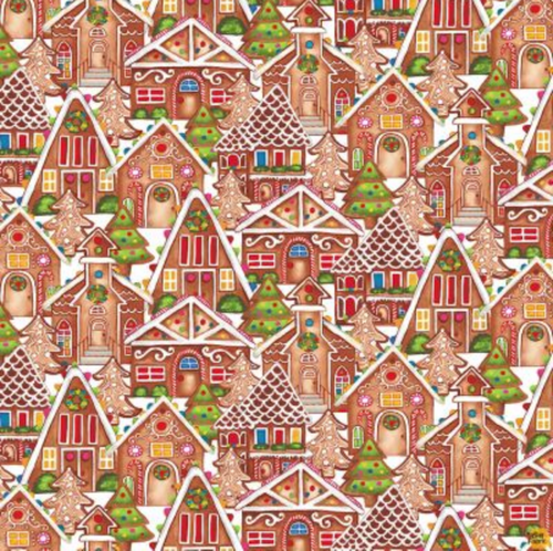 Blank Quilting Gingerbread Factory Gingerbread Houses Tan Cotton Fabric By The Yard