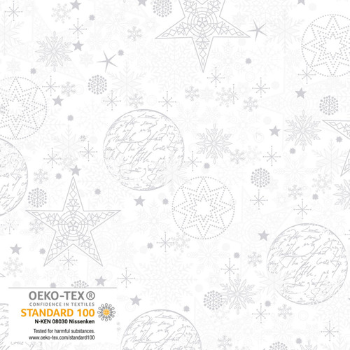 Stof We Love Christmas Snow Crystal White Silver Cotton Quilting Fabric By The Yard