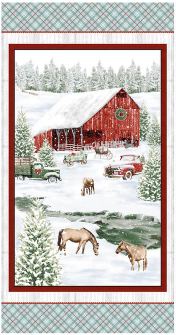 Henry Glass Holiday Spirit 24" Farm Scene Panel Cotton Fabric By The Panel