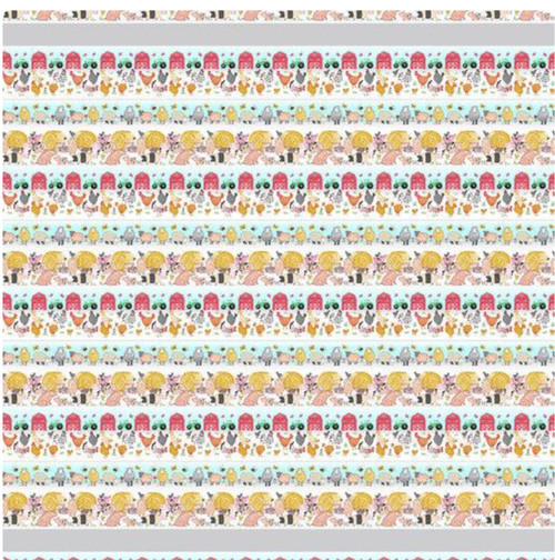 Henry Glass Hay Day Border Stripe Blue Cotton Fabric By The Yard