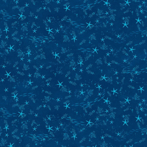 Studio E Blooming Ocean Starfish Blue Cotton Fabric By Yard