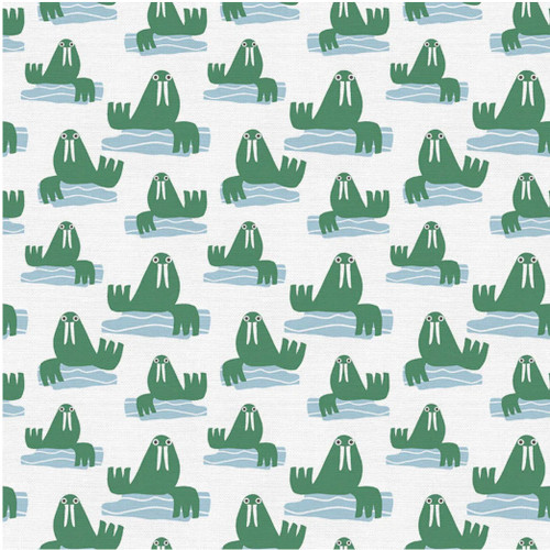 Paintbrush Studios Animal Kingdom Walrus Green Cotton Fabric By The Yard
