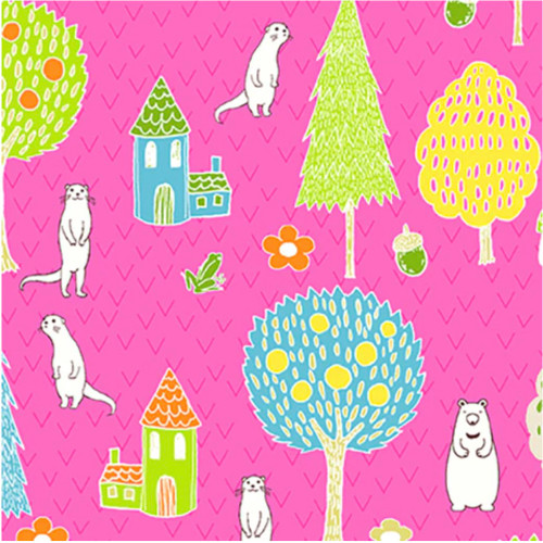 Paintbrush Studios Otter Romp Village Pink Cotton Fabric By The Yard Paintbrush Studios Otter Romp Village Pink Cotton Fabric By The Yard