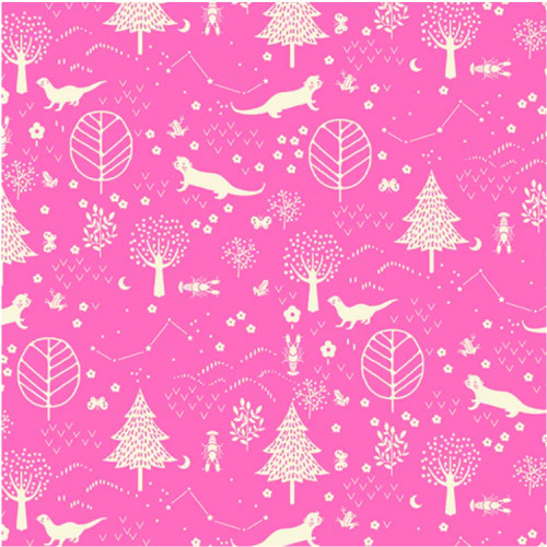 Paintbrush Studios Otter Romp Forest Pink Cotton Fabric By The Yard