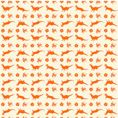 Paintbrush Studios Otter Romp Stripe Ecru Orange Cotton Fabric By The Yard