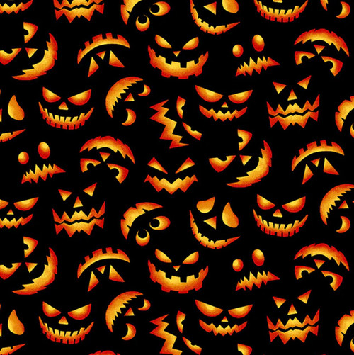 Henry Glass Halloween Ball Scary Grins Black Cotton Fabric By The Yard