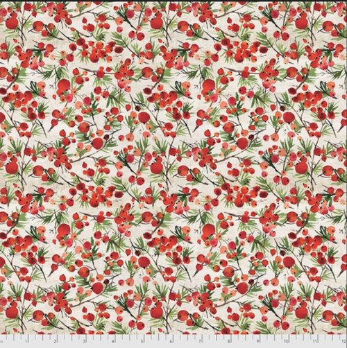 Free Spirit Tim Holtz Christmastime Winter Berries Red Cotton Fabric By The Yard