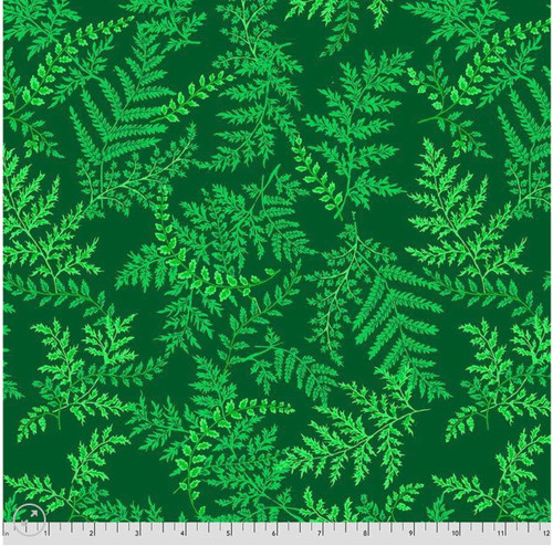 Free Spirit Snow Leopard Secret Stream Ferns Green Cotton Fabric by The Yard