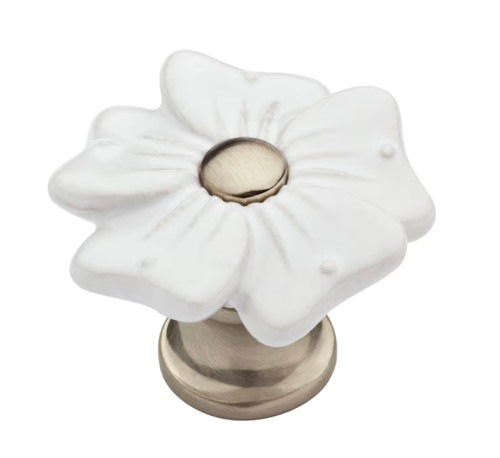 Brainerd  1 3/8" Petite Floral Cabinet Drawer Knob Satin Nickel & White Ceramic