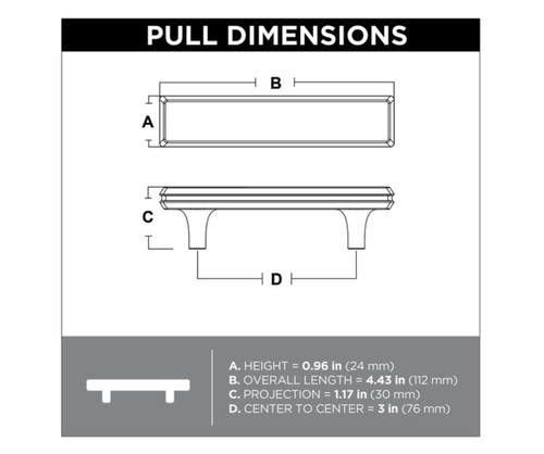 Brainerd P39939W-SN 3" Engraved Edge Cabinet Drawer Pull Satin Nickel Finish