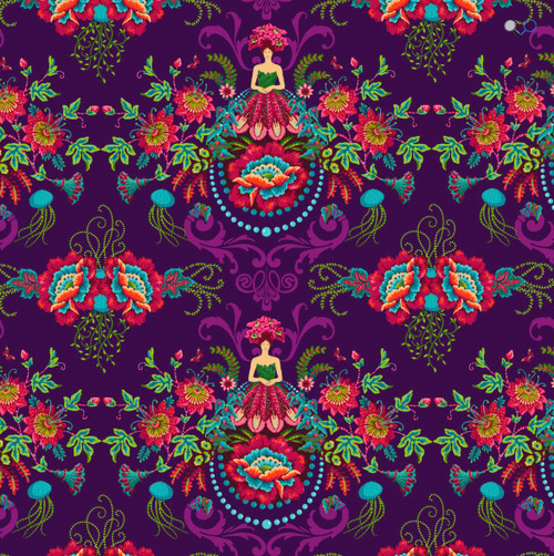 Free Spirit Odile Bailloeul MagiCountry Flower Fairies Plum Cotton Fabric by The Yard