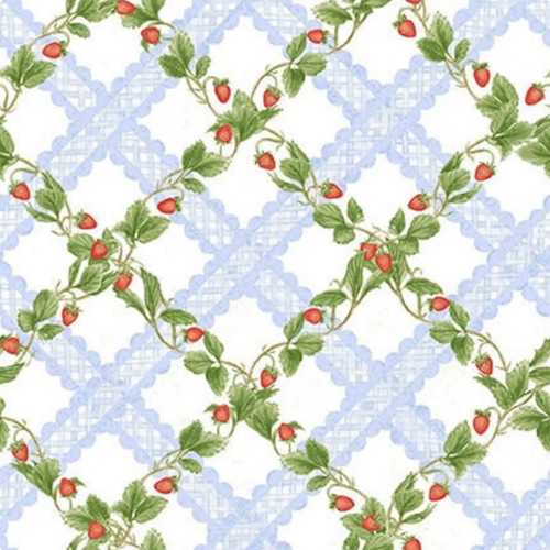 Henry Glass Strawberry Garden Lattice Lt Blue Cotton Fabric By The Yard