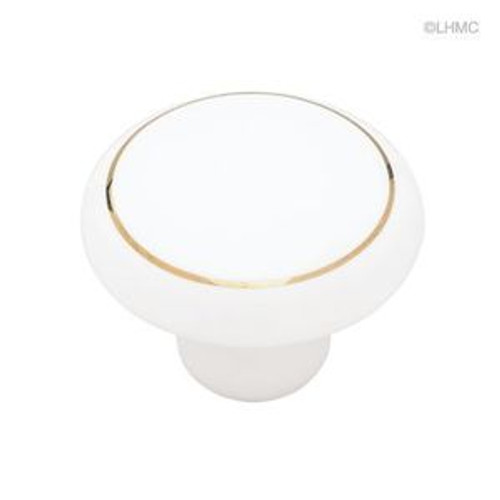 P40022-WG  1 1/2" White Ceramic w/ Gold Trim Round Cabinet Drawer Knob