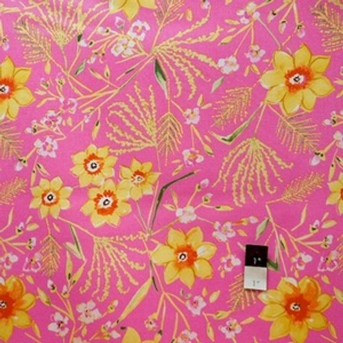 Dena Designs LIDF003 Sunshine Jasmine Pink Linen Fabric By Yard