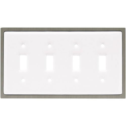 64012 White Ceramic & Satin Nickel Quad Switch Cover Plate