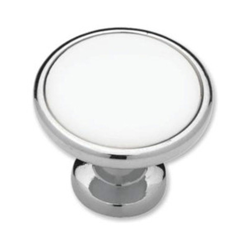 P50162-CHW  1 1/4" White Ceramic w/ Chrome Round Cabinet Drawer Knob