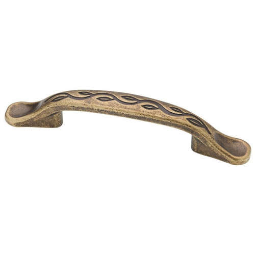 P23833-ABT  3" Leaf and Vine Cabinet Drawer Pull Tumbled Antique Brass