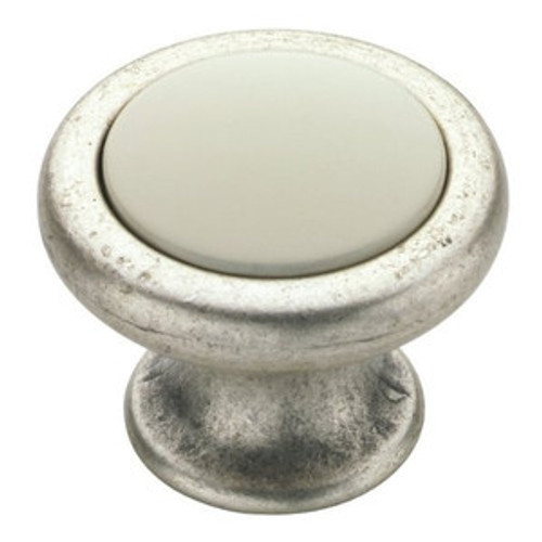 P49001-204 Francesca 30mm Lacquered Ivory & Old World Silver Cabinet Drawer Knob