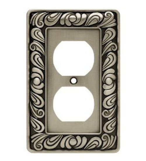 64044 Paisley Single Duplex Outlet Satin Pewter Cover Plate