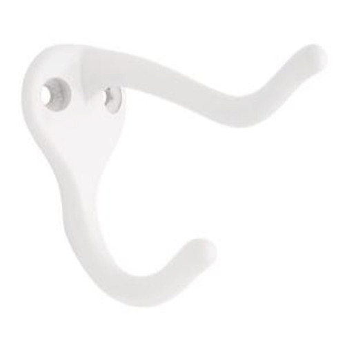 B59303Z-W White Double Prong Coat, Hat, Robe Hook