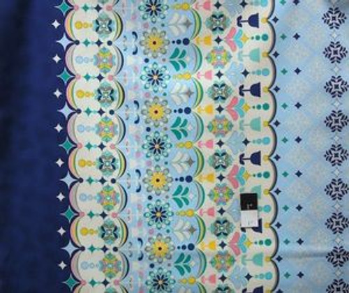 Jenean Morrison PWJM069 Grand Hotel Fountain Border Azure Cotton Fabric By Yd