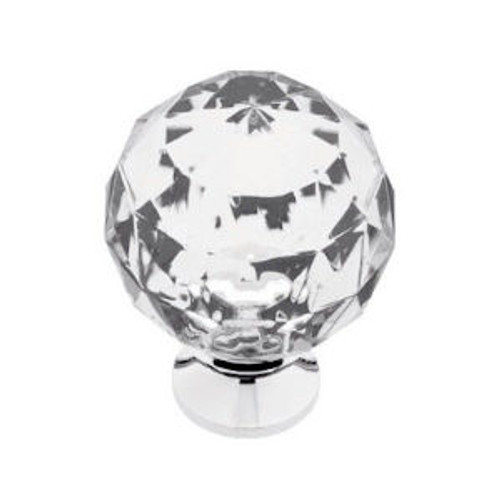 P30101CHC  1 3/16" Clear Faceted Acrylic Polished Chrome Knob Drawer Pull