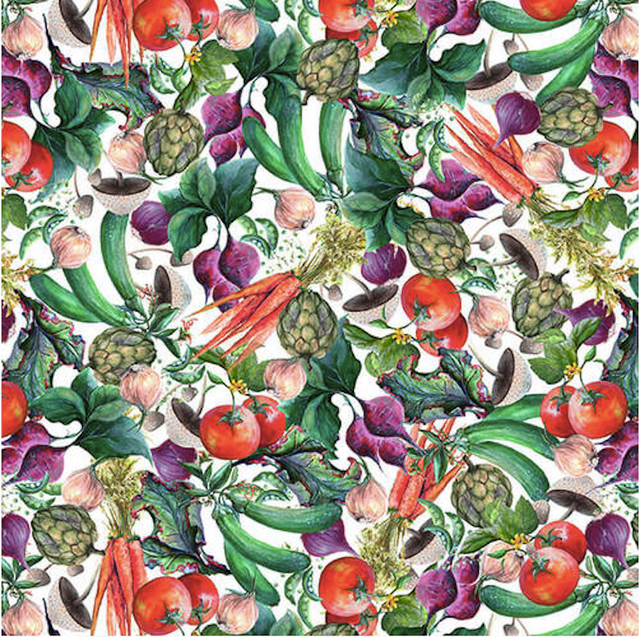 Blank Quilting Blissful Bounty Sm Veggie Collage White Cotton Fabric By