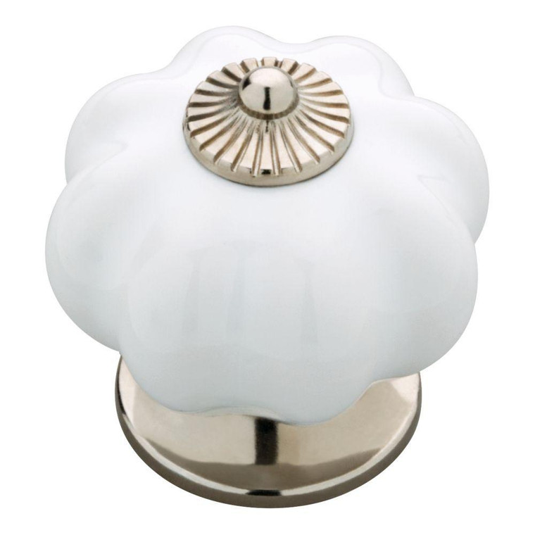 KNW003-WSN Satin Nickel & White 1 1/2" Finial Cabinet Drawer Knob