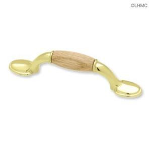 P50010V-PBO  Brass & Oak Wood 3" Cabinet Drawer Pull