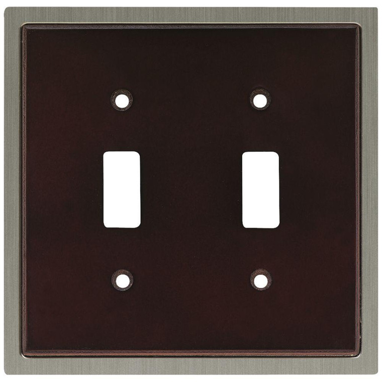 W10584-ESN Wood Insert Espresso  & Satin Nickel Double Switch Cover Plate