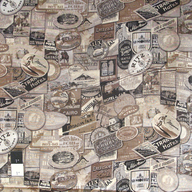 Tim Holtz PWTH009 Eclectic Elements Travel Label Taupe Cotton Fabric By The Yard