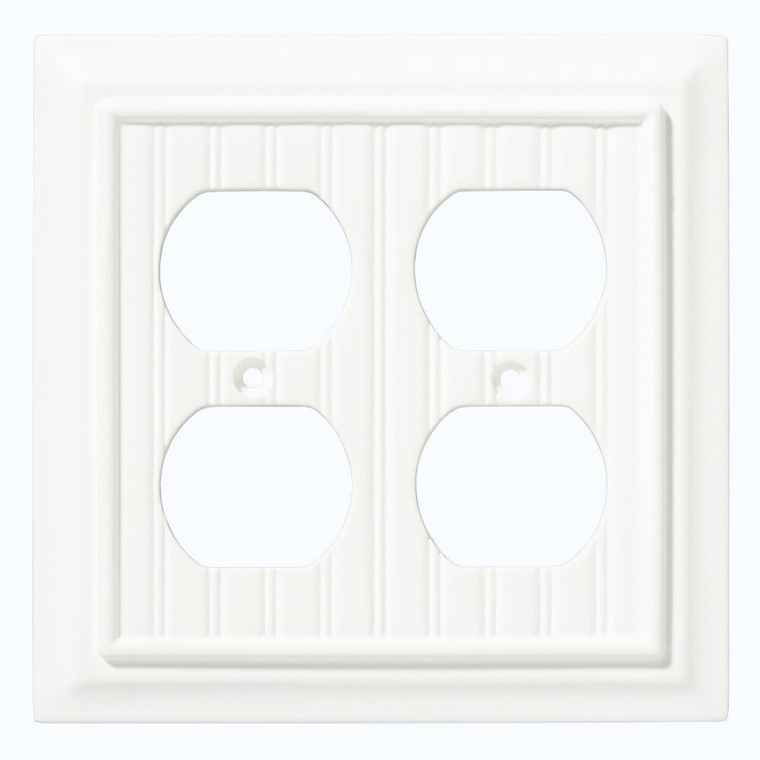 126468 White Beadboard Wood Architect Double Duplex Outlet Cover Plate