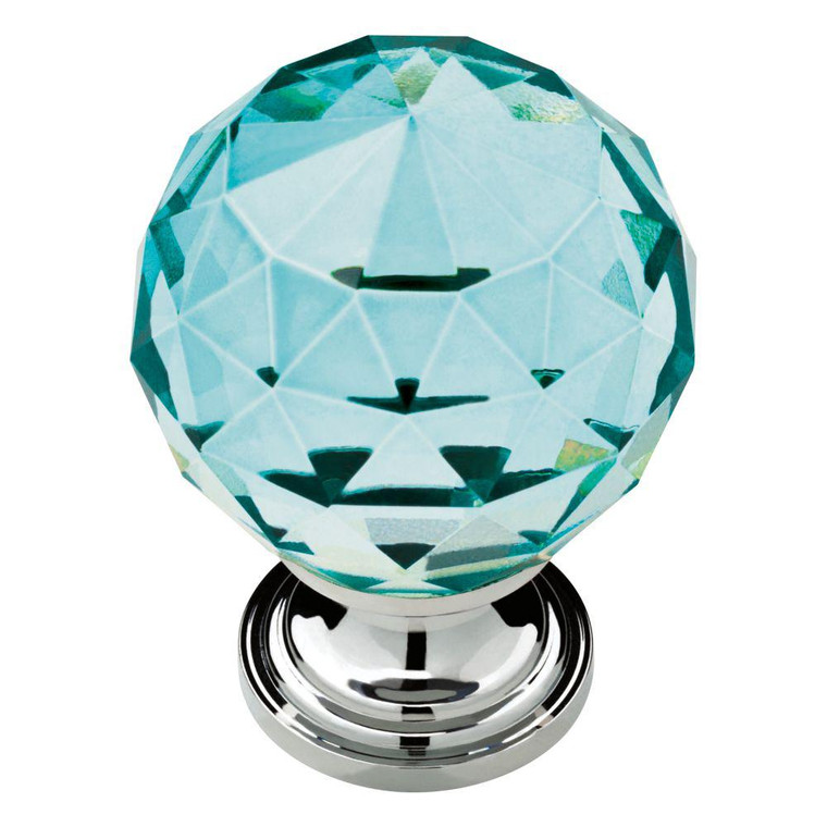 P30779-CER 1 3/16" Cerulean Faceted Acrylic Polished Chrome Knob Drawer Pull P30779-CER 1 3/16" Cerulean Faceted Acrylic Polished Chrome Knob Drawer Pull