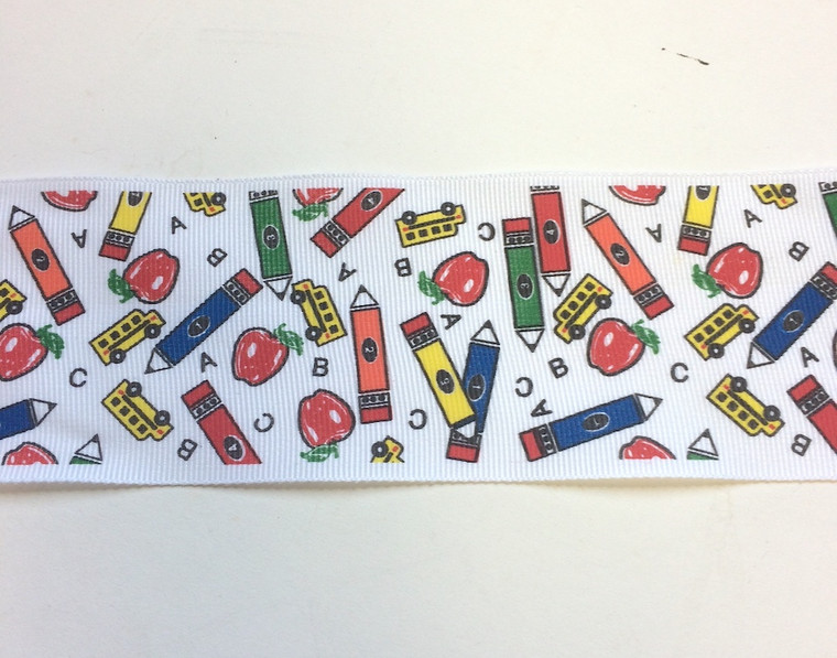 Crayons Back To School Fabric Grosgrain Ribbon 10 Yds 2 1/4" Wide