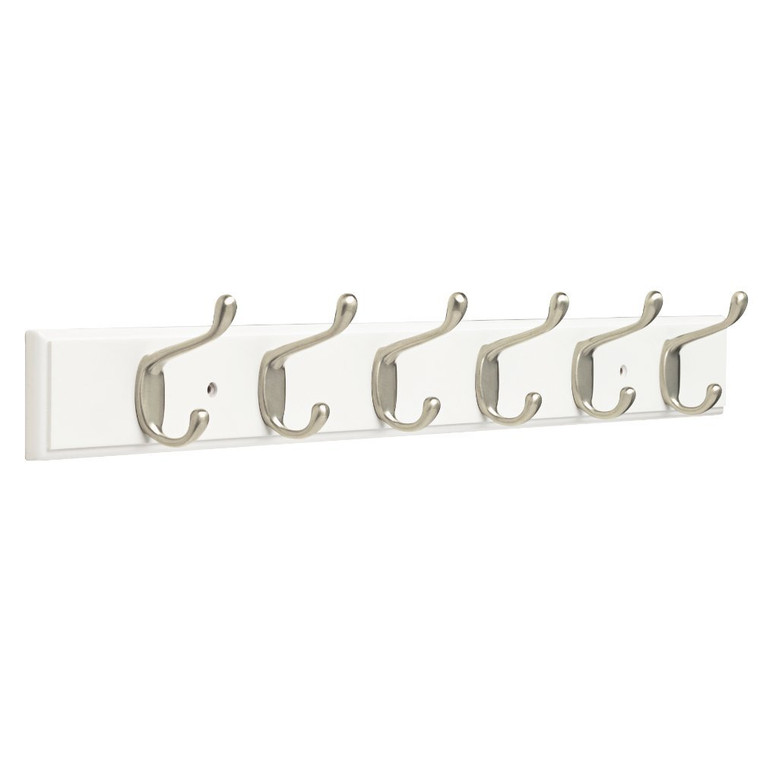 Liberty FBHDCH6-WSE 26 1/2" 6 Scroll Hook Coat/Hat Rail White & Satin Nickel
