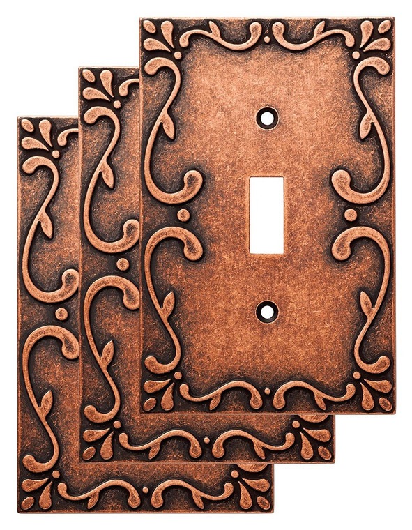 Liberty W35070V-CPS Classic Lace Sponged Copper Single Switch Cover Plate 3 Pack