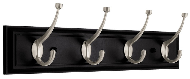 Liberty  27" 4 Pilltop Hooks Coat & Hat Rail Black w/ Satin Nickel