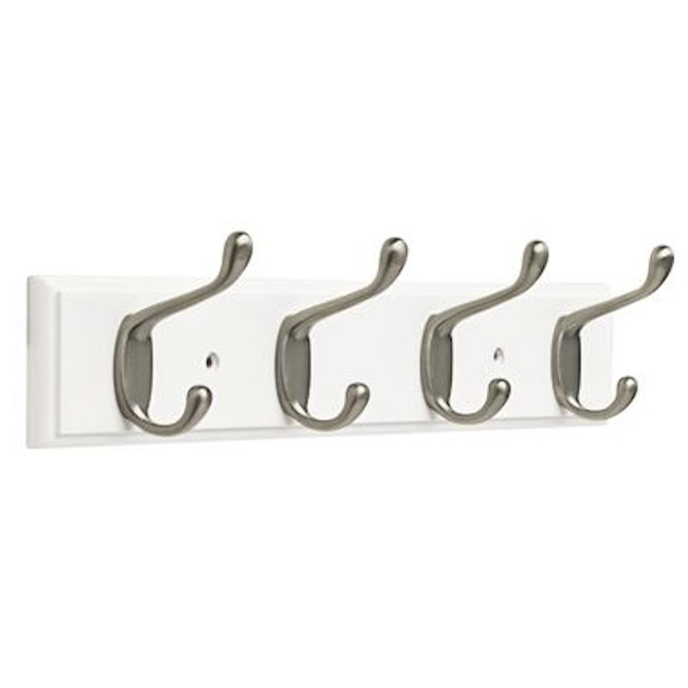 Liberty LCHDCH4-WSE 4 Hook 15.85" Coat/Hat Rail White and Satin Nickel