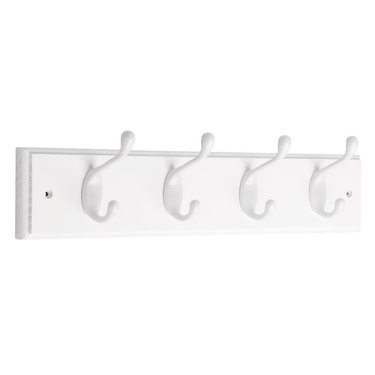Liberty R1345-W 18" 4 Heavy Duty Hook Coat/Hat Rail White w/ White Hooks