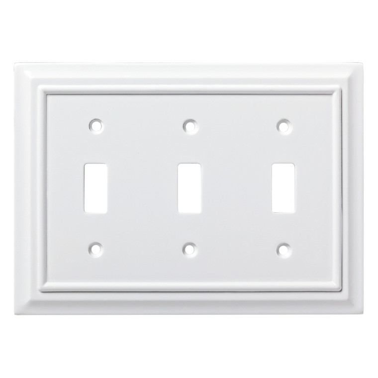 Brainerd W31566-PW White Wood Architect Triple Switch Outlet Cover Plate