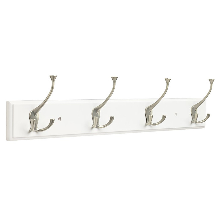 Franklin Brass 26.5" 4 Hook Coat/Hat Rail White w/ Satin Nickel Hooks