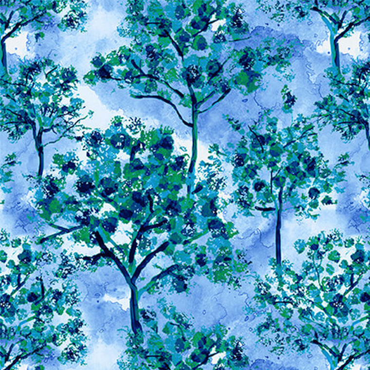 Blank Quilting Chromaview Digital Trees 9729-70 Blue Cotton Fabric By The Yard