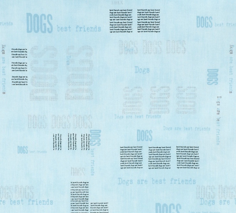 Stof Fabrics 4500-149 My Best Friend Dog Words Blue Cotton Fabric By The Yard
