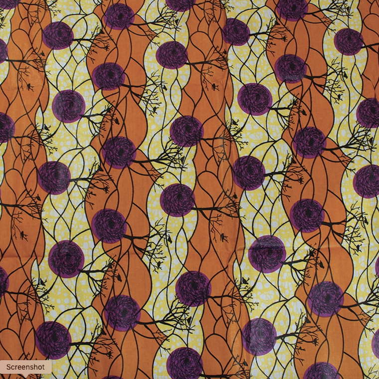 African Print Autumn Tree Brown & Orange Traditional Wax Print Cotton Fabric By The Yard