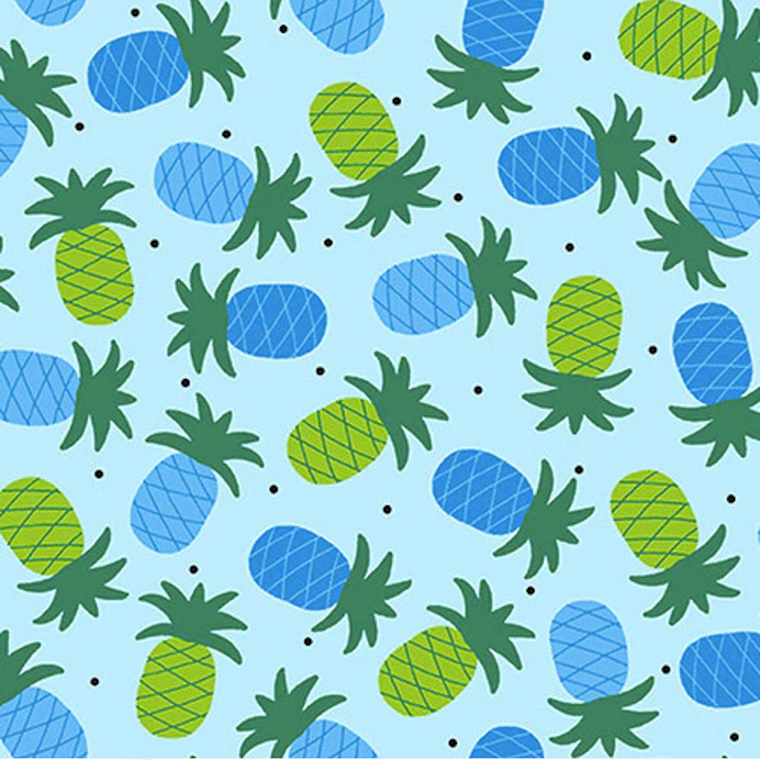 Studio e Gone Wild 4739-17 Pineapple Blue Cotton Fabric By Yard