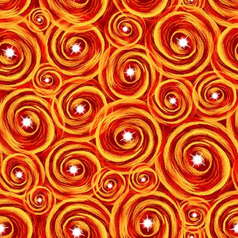 Blank Quilting 9775-33 Lost in Space Swirls w/ Stars Orange Cotton Fabric by The Yard