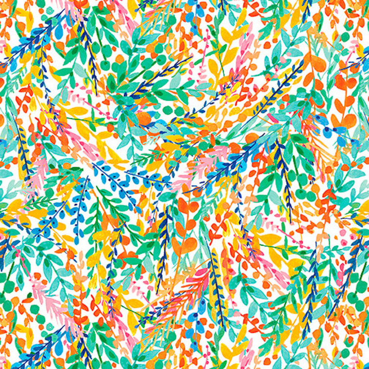 Blank Quilting 9980-01 Florabelle Leaves White Cotton Fabric by The Yard