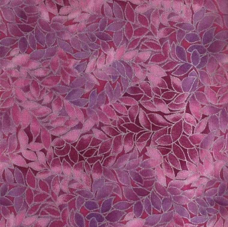 Blank Quilting Honeystone Hill M3795-22 Metallic Leaf Allover Azalea Cotton Fabric By The Yard