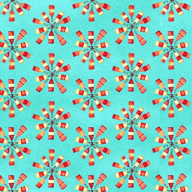 Studio E Salty Dogs 4705-76 Bouys Aqua Cotton Fabric By Yard